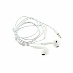 the ear buds are white and have two wires attached to each other, with one plugged in