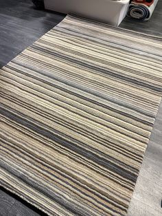 Carter Grey Rug, a striped grey & beige modern area rug made from soft wool yarn (5 sizes) https://www.therugswarehouse.co.uk/rug/carter-grey-rug-64348 #TheRugsWarehouse #London Neo Classic