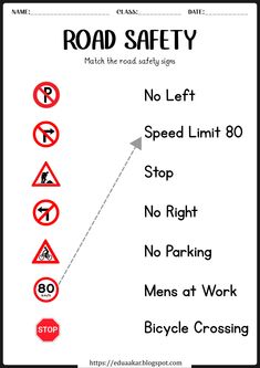 the road safety sign is in red and white