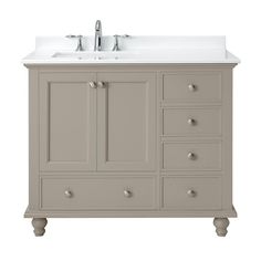 Orillia 42 in. W x 22 in. D Vanity in Greige with Marble Vanity Top in White with White Sink - Super Arbor Greige Bathroom Vanity, Shaker Trim, Greige Bathroom, 42 Inch Vanity, Restroom Remodel, Beige Cabinets, Granite Vanity Tops, Cultured Marble Vanity Top, Bathroom Master