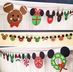 mickey mouse christmas decorations hanging on the wall