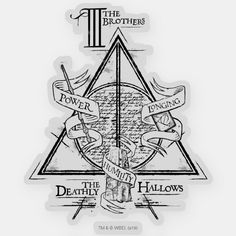 the deathly hallows sticker is shown in black and white