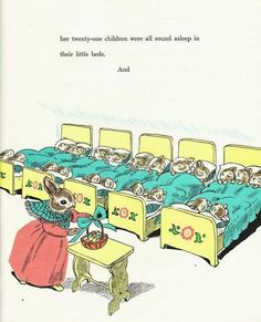 an old children's book with pictures of beds and animals in them, including a mouse