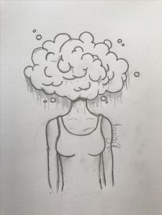 a drawing of a person with a cloud on their head