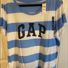 Gap Blue And White Stripped T-Shirt Size 2xl, But Runs Small Nwt Gap Blue Graphic Print Top, Blue Graphic Print Tops From Gap, White Graphic Tee By Gap, White Gap Graphic Tee, Blue Graphic Print Gap Tops, Gap White Graphic Tee T-shirt, Gap White Graphic Print Top, White Graphic Print Top By Gap, White Gap Tops With Graphic Print