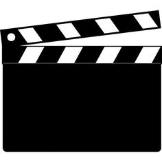 a black and white movie clapper with an arrow pointing to the side on a white background