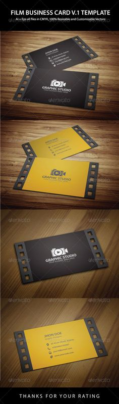 three business cards with film strip on them