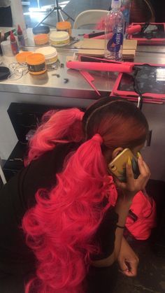 Pink’s Hairstyles, Pink Hair Ponytail, Hairstyles For Dyed Hair, Colorful Afro, Pink Ponytail, Black Girls With Colored Hair, Wig Color, Pink Hairstyles, Pink Natural Hair