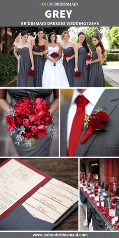 red and gray wedding color scheme for the bridesmaid