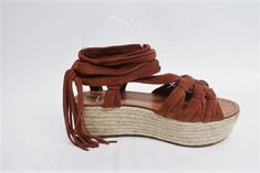 Sigerson Morrison Espadrille Sandals Cosie Brown Suede Size 7.5 Ankle Wrap Wedge - Gently worn. Good condition. No major wear to speak of, faint brown smudge on tip of both toes. Does NOT come with box or dustbag. Retails for $325! Brown Suede Wedge Sandals For Spring, Brown Suede Platform Wedge Sandals, Brown Suede Wedge Sandals, Brown Suede Wedge Sandals For Beach, Brown Suede Wedge Heel Sandals, Brown Suede Wedge Sandals With Ankle Strap, Casual Brown Suede Wedge Sandals, Ankle Wrap, Espadrille Sandals