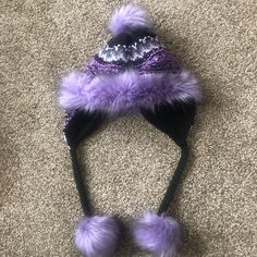 Black And Purple Hat With Fur. Nice And Warm For Winter. Never Worn. Adjustable Purple Cap, Trendy Purple Hats For Winter, Trendy Purple Winter Hat, Trendy Purple Cap, Casual Warm Purple Hat, Trendy Purple Beanie Hat, Purple Cap (one Size Fits Most), Purple Cap One Size Fits Most, Purple One Size Cap