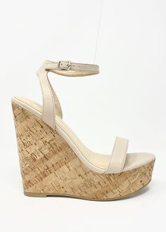 Amora Wedge - Women’s Wedge Platform Sandals in Nude. Fall in love with the Amora Nude Women's Wedge. With its smooth and minimalist leather straps on a cork platform wedge, the Amora nude wedge radiates mad vacay vibes, inspiring you to sit back, relax, and let your shoes do the talking. Romantic, feminine, and assured—if you slip into the Amora nude wedge for a lovely evening out, be prepared to get struck by cupid’s arrow! The Amora, a women's nude wedge features toe and ankle straps with a s Cork Wedge Sandals With Heel Strap, Chic Open Toe Cork Wedge Sandals, Chic Cork Wedge Sandals With Open Toe, Beige Wedge Sandals With Cork-bed Midsoles, Chic Cork Wedge Sandals For Spring, Cork Wedge Heels With Platform, Platform Cork Wedge Heels, Cork Platform Wedge Heels, Nude Platform Sandals