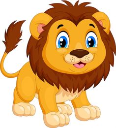 a cute lion cartoon with big blue eyes