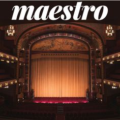 an auditorium with the word maestro on it's front cover and stage in the background