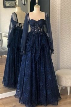 Fairy Homecoming Dress, Prom Dress Fairy, Navy Blue Party Dress, Navy Blue Prom Dresses, Dress Fairy, Fall Wedding Guest, Blue Party Dress, Fall Wedding Guest Dress, Long Sleeve Prom