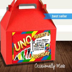 an uno birthday box is shown with the name on it