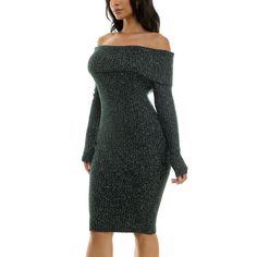 A fold-over Marilyn neck gives this women's Nina Leonard sweater dress elegant beauty you're sure to love.Click on this WOMEN'S GUIDE to find the perfect fit and more! A fold-over Marilyn neck gives this women's Nina Leonard sweater dress elegant beauty you're sure to love.Click on this WOMEN'S GUIDE to find the perfect fit and more! FEATURES No closure - pullover styling Long sleeves Unlined Off-the-shoulder necklineFIT & SIZING 32 1/2-in. length from shoulder to hem Midi length hits below the Lurex Sweater, Elegant Beauty, Rich Green, Dress Elegant, Elegant Dresses, Pullover Styling, Midi Length, Off The Shoulder, Sweater Dress