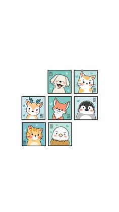 four different pictures of cats and dogs in the same square shape, each with an animal's face