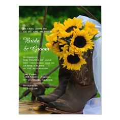 a wedding card with sunflowers and cowboy boots