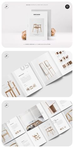 an open brochure showing the layouts for furniture and decor items in different styles