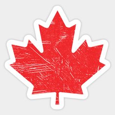 the canadian maple leaf sticker is red and white, with grungy edges