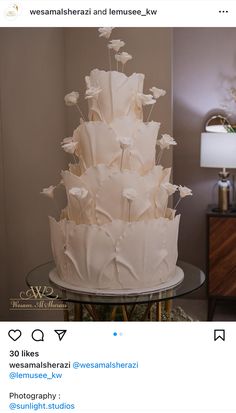 a large white cake sitting on top of a table