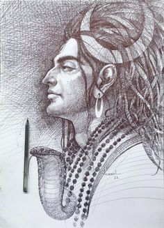 a pencil drawing of a native american woman