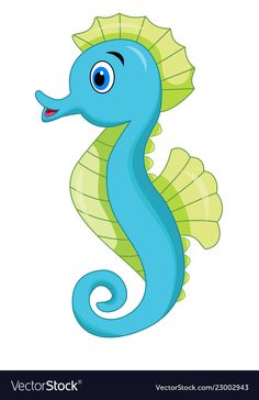 a cartoon seahorse with blue and green colors