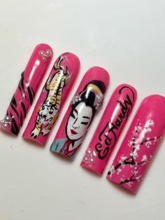 Ed Hardy Nails, Sqaure Nails, Tiger Nails, Broken Nails, Nail Design Inspiration, Y2k Nails, Goth Nails, Cute Gel Nails, Bling Nails