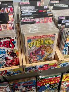 many comics are on display in a store