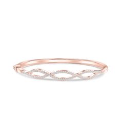 Bridal Bangle | Rose Gold Bracelet Simulated Diamonds – Modern Gents Trading Co. Gold Bracelet Design, Gold Round Halo Engagement Ring, Diamond Bracelet Design, Stars In The Sky, Twisted Bangle, Rose Gold Bridal, Bridal Bangles, Colorless Diamond, Bracelet Design