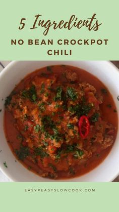 5 Ingredient No Bean Crockpot Chili No Beans Crockpot Chili, Chili No Beans Recipe Crockpot, Chili No Beans Recipe, Beans Recipe Crockpot, Crockpot Chili Recipe, Beans In Crockpot, Chili Recipe Crockpot, Crockpot Chili, Chili Seasoning