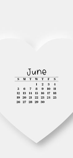 a heart shaped calendar with the word june on it