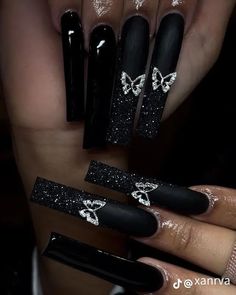 Black Coffin Nails, Purple Acrylic Nails, Black Acrylic Nails, Punk Nails, Baddie Nails, Nails Homecoming, Nails Design With Rhinestones