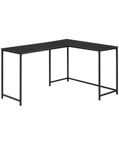 a black corner desk with metal legs on an isolated white background