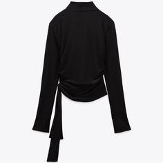 Long-Sleeve, Mock Neck Top With Ruching On Both Sides. Ties At Waist. Approx. Measurements: Pit To Pit: 17" Length: 18" Fabric: 94% Polyester 6% Elastane Mock Neck Blouse, Mock Neck Top, Zara Black, Zara Tops, Mock Neck, Top Blouse, Zara, Womens Tops, Long Sleeve