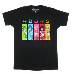 a t - shirt with an image of anime characters in different colors and sizes on it