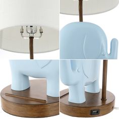 an elephant lamp with a wooden base and shade