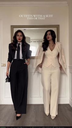 Profession Outfits For Women, Zara Women Suit, Blazer Suit Women Classy, Pant Suit Ideas For Women, Womens Suit With Tie, Black Pant White Shirt Women, Cropped Suit Jacket Women, White Shirt Black Tie Women, Cream Blazer Outfits For Women Classy