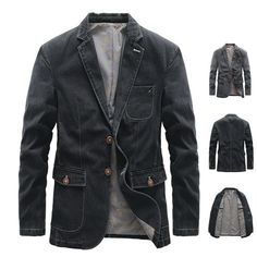 Product Description * Item:Men Denim Blazer Business Casual Suit Jacket Tops Washed Cotton Jean Coat Slim * Condition: 100% Brand New * Color:black grey * Size:Asian S-4XL * Package:1pc Coats (without any accessories ）    Please note: 1.Please allow a little error due to manual measurement. 2.The color maybe a little difference because of the light,screen reflection etc. 3.If you are not sure what size to choose, you can tell us your height and weight, we will recommend the right size for you. S Terno Slim Fit, Terno Slim, Casual Suit Jacket, Business Jacket, Fitted Blazer Jacket, Slim Fit Blazer, Denim Suit, Jean Jacket Men, Mens Jackets Casual