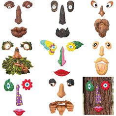 several different types of masks are shown on a white background, including trees and flowers