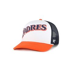 As a die-hard San Diego Padres fan, go grab this Foam Front Trucker snapback hat from '47. The bold San Diego Padres logo embroidered across the crown will get you amped for game day. Thanks to the four mesh panels and structured fit, you'll be able to enjoy a cool and comfortable feel while cheering the team on to victory.As a die-hard San Diego Padres fan, go grab this Foam Front Trucker snapback hat from '47. The bold San Diego Padres logo embroidered across the crown will get you amped for g Snapback Baseball Cap With Team Logo For Baseball Season, Baseball Season Snapback Cap With Team Logo, Baseball Season Team Logo Snapback Cap, Sports Fan Snapback Hat With Team Logo, Throwback Trucker Hat For Baseball Season, Game Day Team Logo Snapback Trucker Hat, Game Day Snapback Trucker Hat With Team Logo, Baseball Season Snapback Hat With Team Logo, Baseball Season Team Logo Snapback Hat For Sports Fans