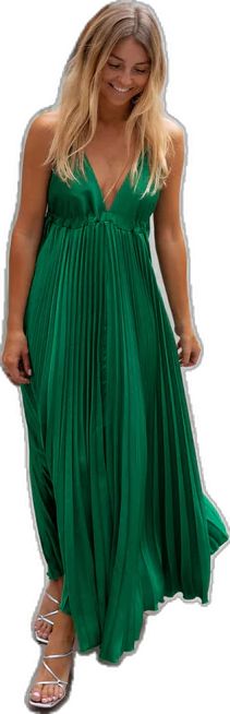 Summer Stretch Dress With Pleated Back, Stretch Summer Dress With Pleated Back, Green Pleated Dress With Spaghetti Straps, Spring Green Pleated Back Maxi Dress, Summer Green Dress With Pleated Back, Green Summer Dress With Pleated Back, Green Maxi, Spring Summer Collection, French Fashion