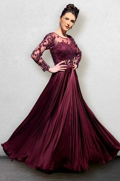 Wine-colored one-piece made of Satin and net. The back is deep with a net and padded top wot give you your princess moment. Delivery Period: 2-3 weeks Wine Gown, Maroon Gowns, Maroon Gown, Net Gowns, Satin Embroidery, Satin Gowns, Gown For Women, Net Dress, Bridesmaid Dress Styles