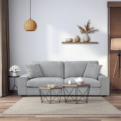 a living room scene with focus on the couch and coffee table in the center area