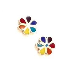 Sterling Silver and Stone Flower Stud Earrings Hypoallergenic Multicolor Sterling Silver Earrings, Flower Shaped Gemstone Earrings As Gift, Multicolor Hypoallergenic Sterling Silver Jewelry, Hypoallergenic Multicolor Sterling Silver Jewelry, Sterling Silver Gemstone Flower Earrings For Gift, Multicolor Nickel-free Flower Earrings, Nickel-free Multicolor Flower Earrings, Multicolor Flower Shaped Jewelry With Matching Earrings, Multicolor Flower Jewelry With Matching Earrings