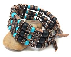 Southwestern Bracelet Native American Inspired Bracelet - Etsy S Bracelet, Beaded Cuff Bracelet, Bracelet Mens, Bracelet Men, Beaded Cuff, Feather Charms, Men's Bracelet, Gifts For My Wife, Bleu Turquoise