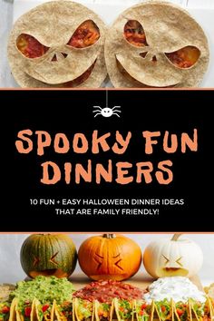 halloween dinner menu with pumpkins and other foods