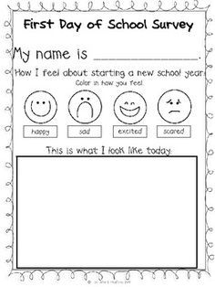 the first day of school survey is for students to write their own name and pictures