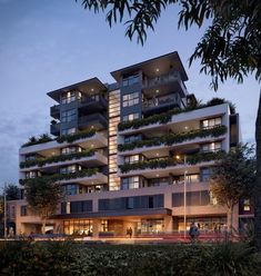 an artist's rendering of a building with plants growing on the balconies